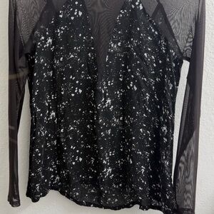 silence + noise Black Mesh Long Sleeve Top with White Splatter